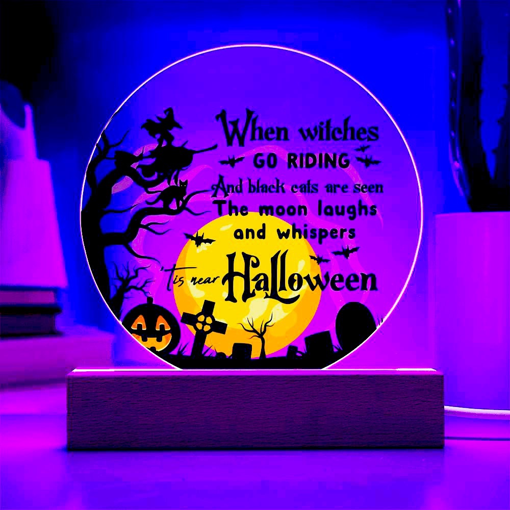 Halloween Moonlight Lamp Spooky Graveyard Decor - Circle Acrylic Plaque